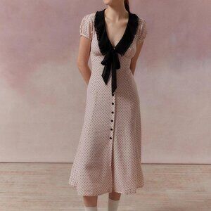 URBAN OUTFITTERS- Kimchi Blue - Women's Pink and Black Polk-a-dot dress- Medium
